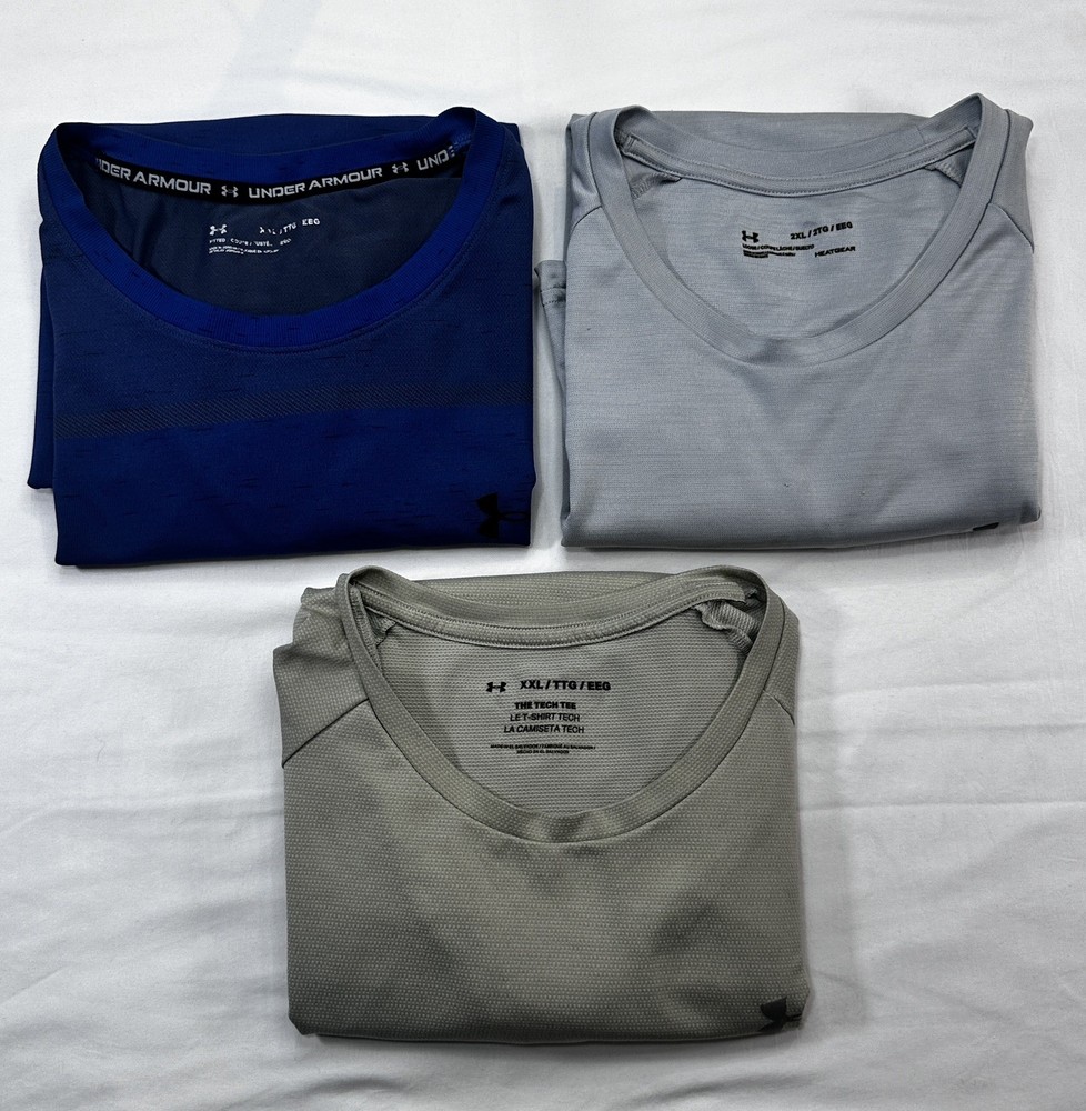 Under Armour Gray, Beige, & Blue Dri-Fit Adult Men's XXL Shirt HeatGear Lot of 3