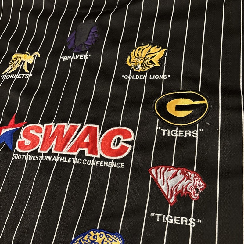 SWAC HBCU Jersey Shirt Black Pinstripe HBCU Embroidered Patches 2XL XX Large gallery