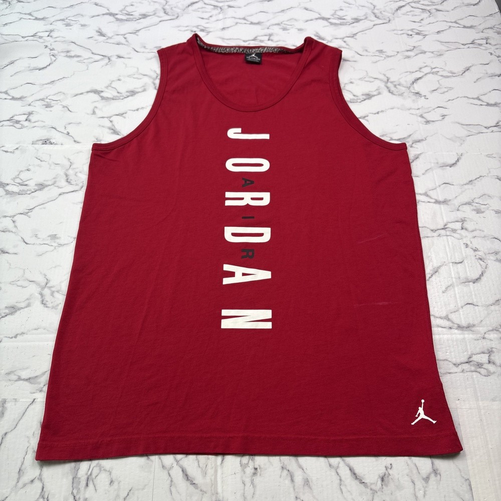 Air Jordan Men's 2XL Red Sleeveless Tank Top Cotton Lightweight Logo Crew Neck