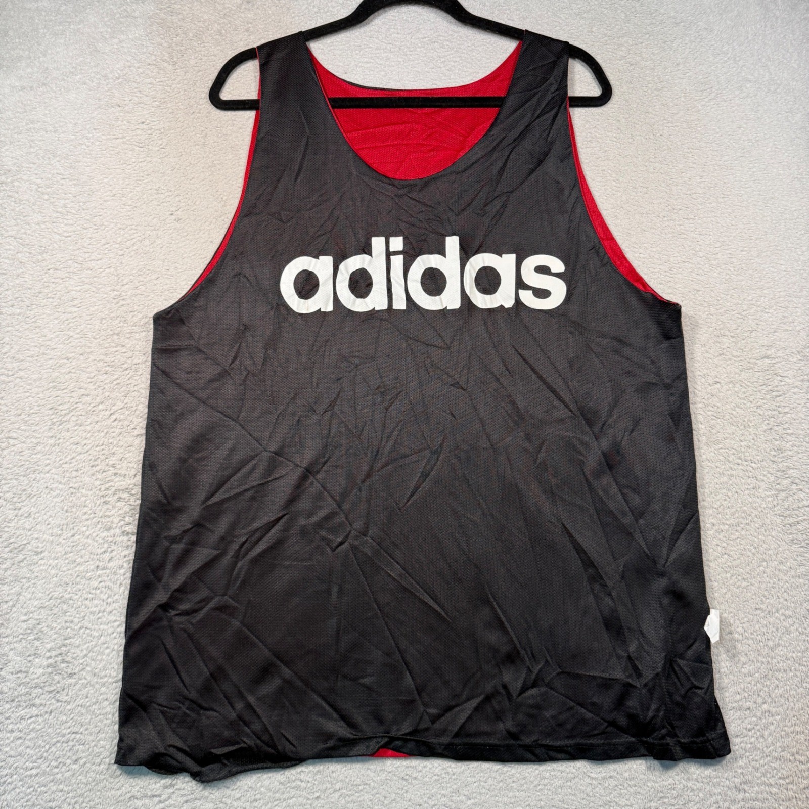 90s Vintage Adidas Reversible Basketball Jersey Mens M Black Red Made in USA gallery