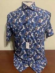 Johnnie-O Keeler Top Shelf Men Button Up Medium Blue Floral Stretch Shirt NEW