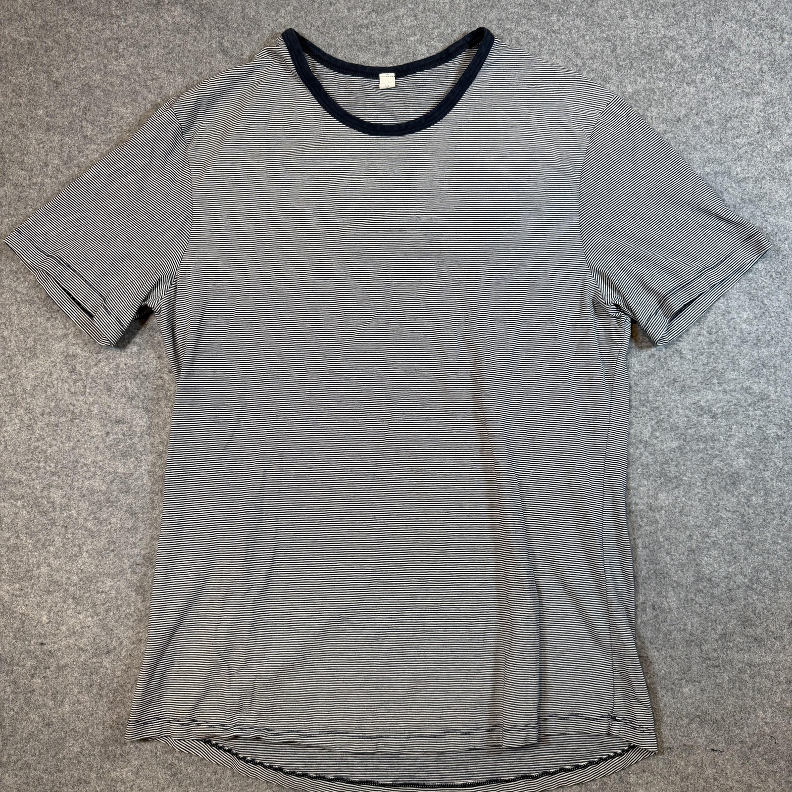Lululemon Shirt Mens Large Blue Striped Short Sleeve Athletic Running Tee Top gallery