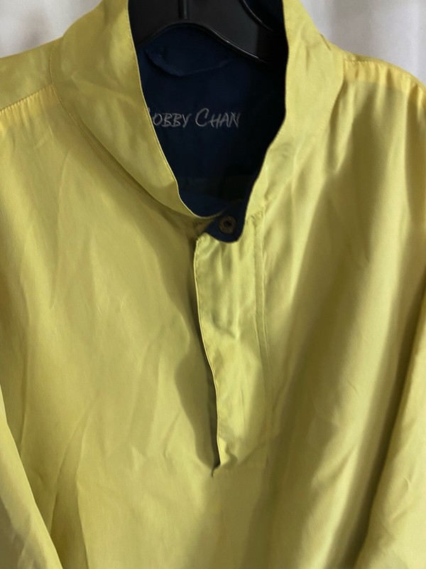 Bobby Chan 100% Silk Yellwo Golf Wind SWEATER Shirt Large L gallery
