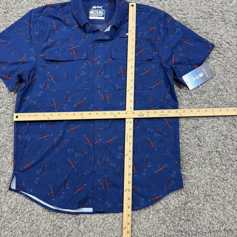 Silver Bait Blue Button Up Vented Fishing Lures Shirt Mens Size M gallery