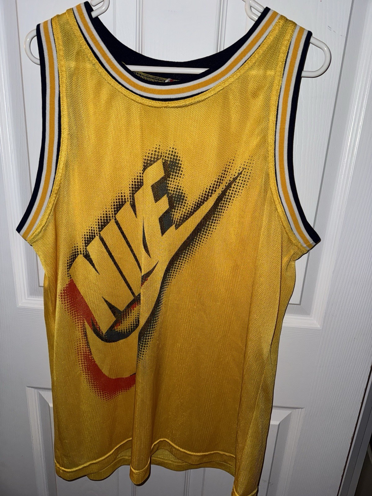 Vintage 90’s Nike Open Mesh Yellow Basketball Logo Front Jersey Men’s Large USA gallery