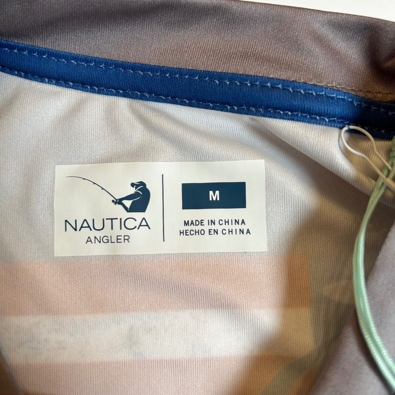 Nautica Angler Ultracool Long Sleeve Fishing Shirt Gray US Flag Mens Size M Flaw gallery