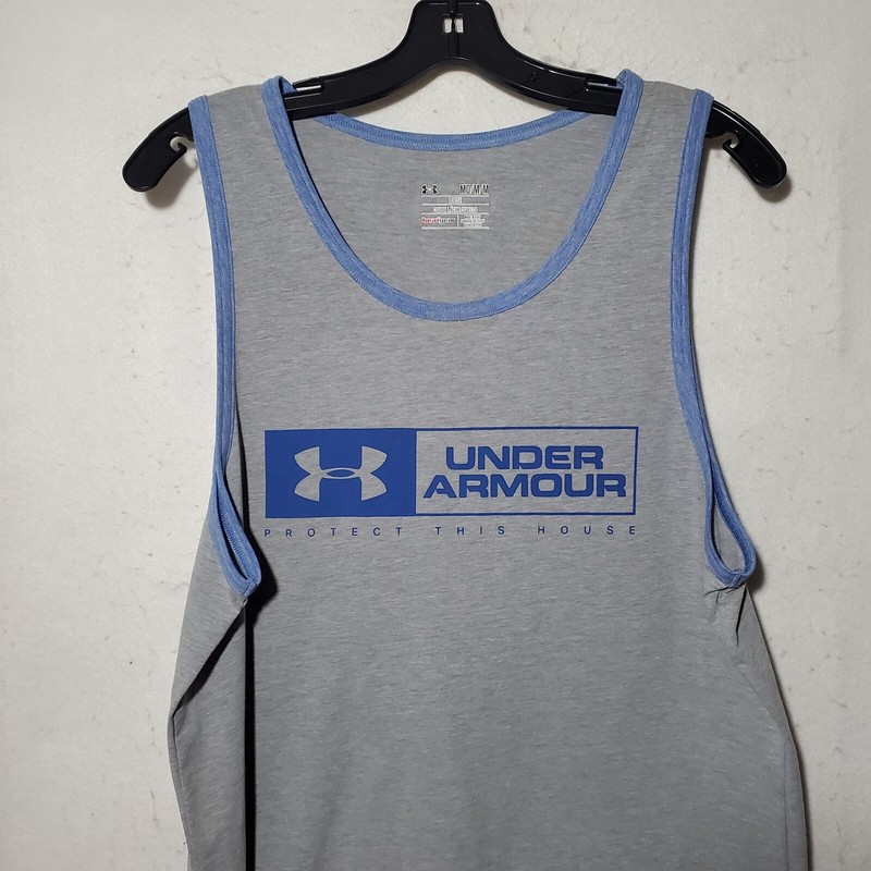 Under Armour Tank Top Mens Medium White Sleeveless Crew Neck Cotton Grey gallery