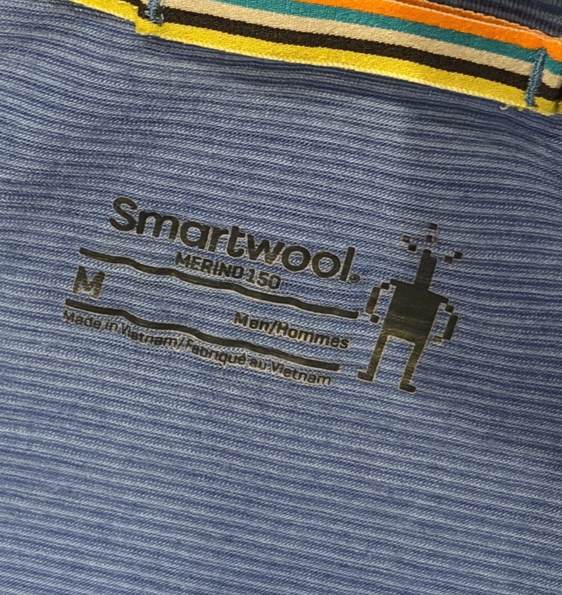 Smartwool Mens Merino 150 Quarter Zip Base Layer Top Blue Striped Size Medium gallery