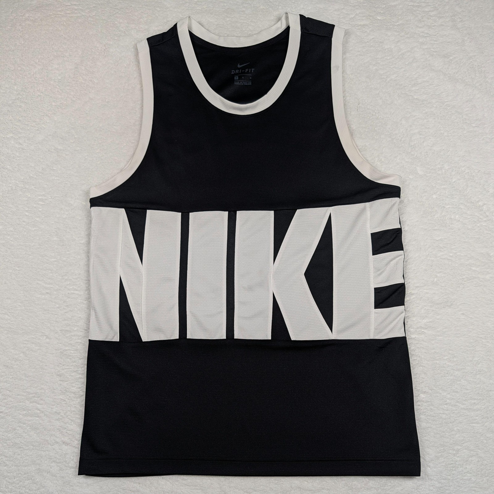 Nike Dri-FIT Shirt Mens Medium Black Big Logo Spellout Sleeveless Training Tank gallery