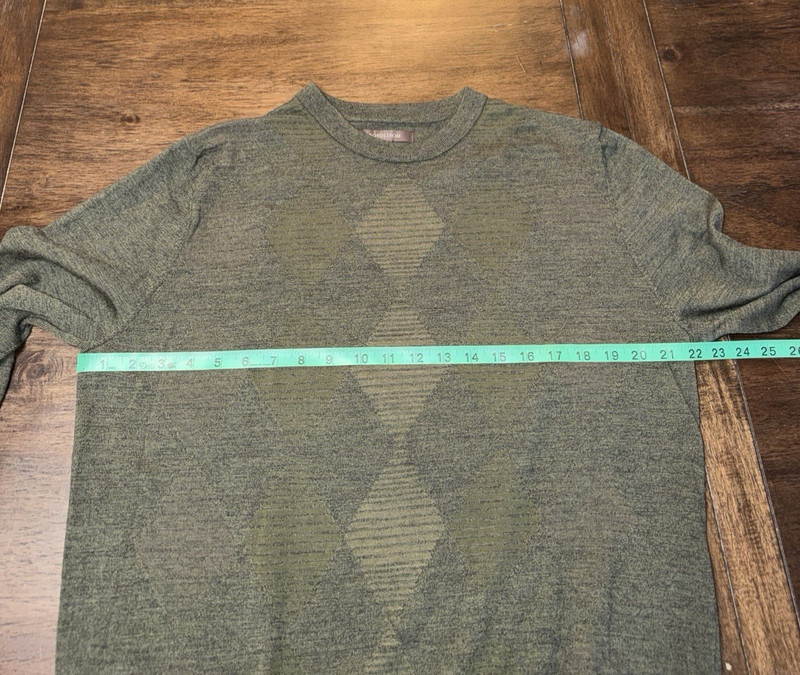 Nordstrom Sweater Men’s L Green 100% Extra Fine Merino Wool Long Sleeve Pattern gallery