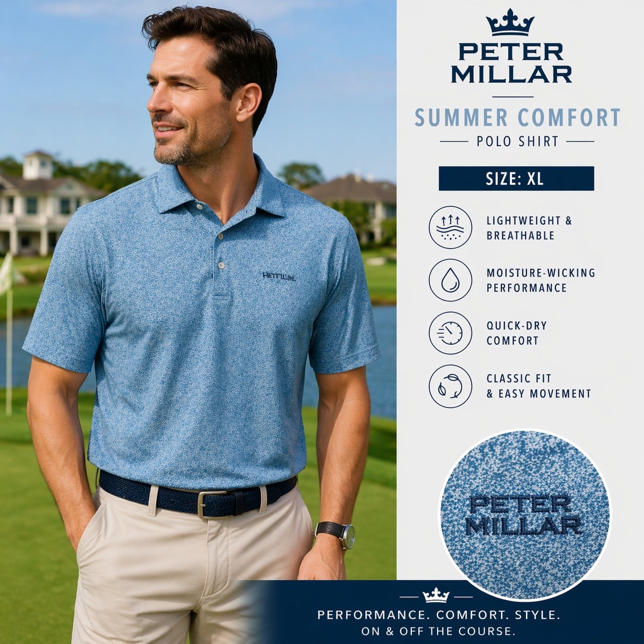Peter Millar Summer Comfort Short Sleeve Morningside Golf Blue SZXL Performance gallery