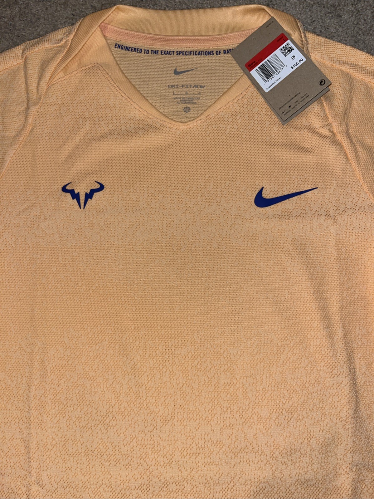 Nike RAFA NADAL Dri-FIT ADV Tennis Top Shirt Orange Chalk Size Large FD5409-777 gallery