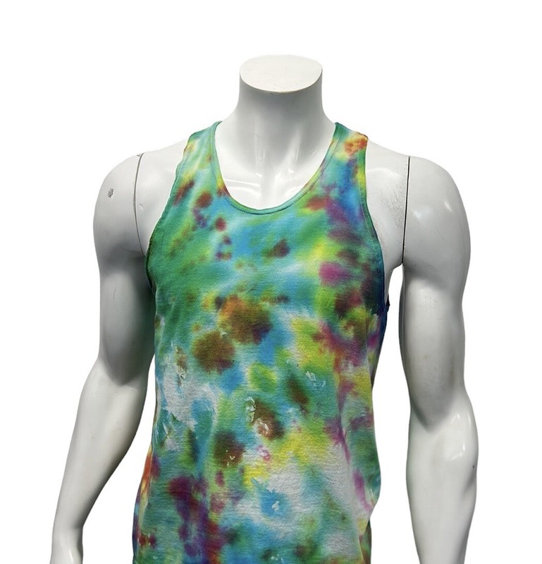 Russell Athletic Multi Color Tye Dye Rainbow Workout Tank Top Made in USA MD gallery