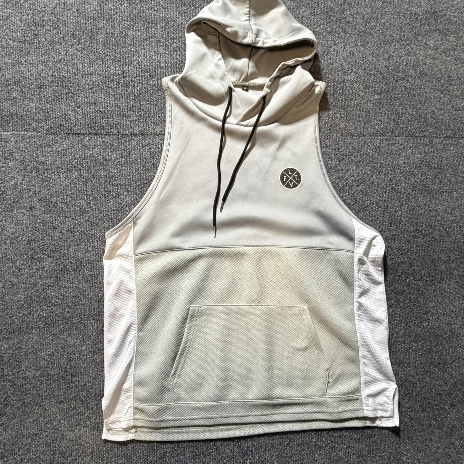 FLTV Tank Top Mens Small Gray Hooded Sleeveless Kangaroo Pocket Workout Athletic gallery