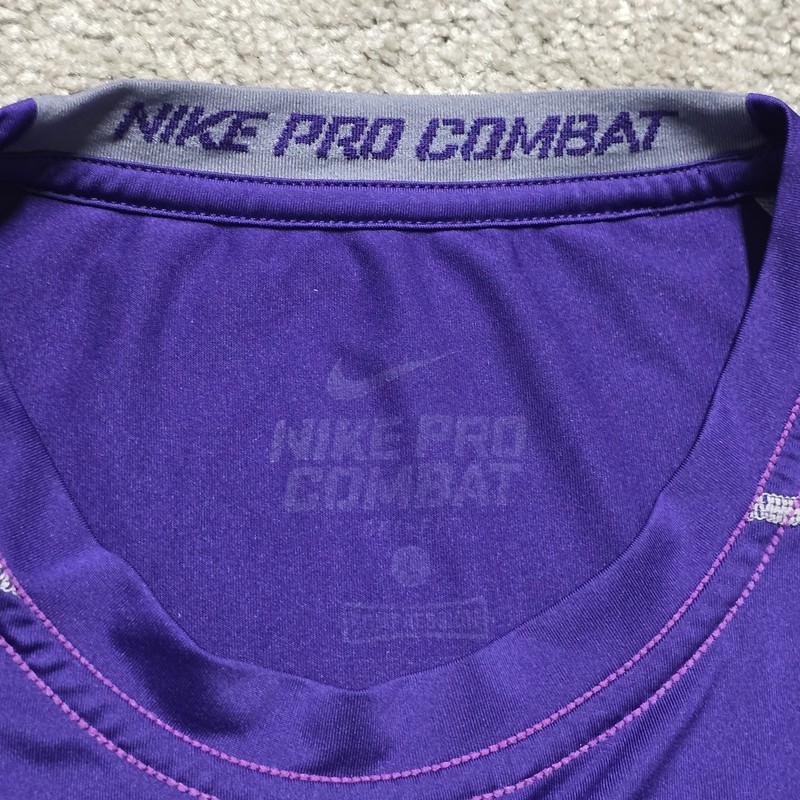 Nike Pro Combat Dri Fit Compression Shirt Mens L Short Sleeve Athletic Purple gallery