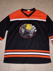 Spirit Halloween Hockey Jersey Men’s Youth Size XL #31 Orange Black Horror