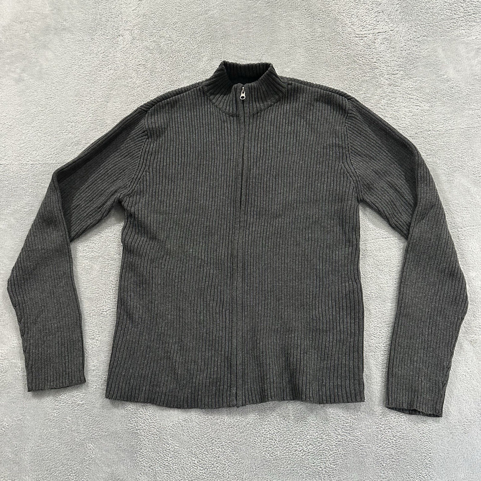 Aeropostale Jacket Men's Large Ribbed Knit Full Zip Mock Neck Cardigan Gray gallery