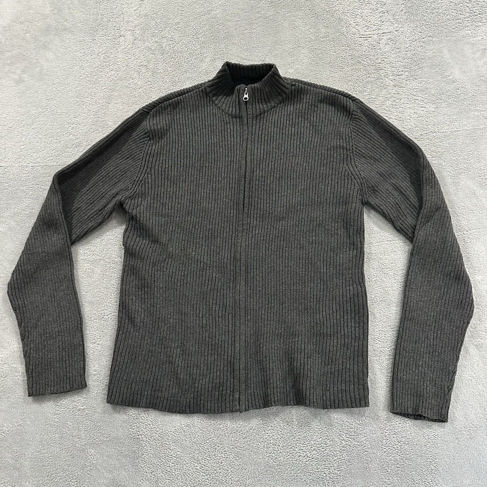 Aeropostale Jacket Men's Large Ribbed Knit Full Zip Mock Neck Cardigan Gray