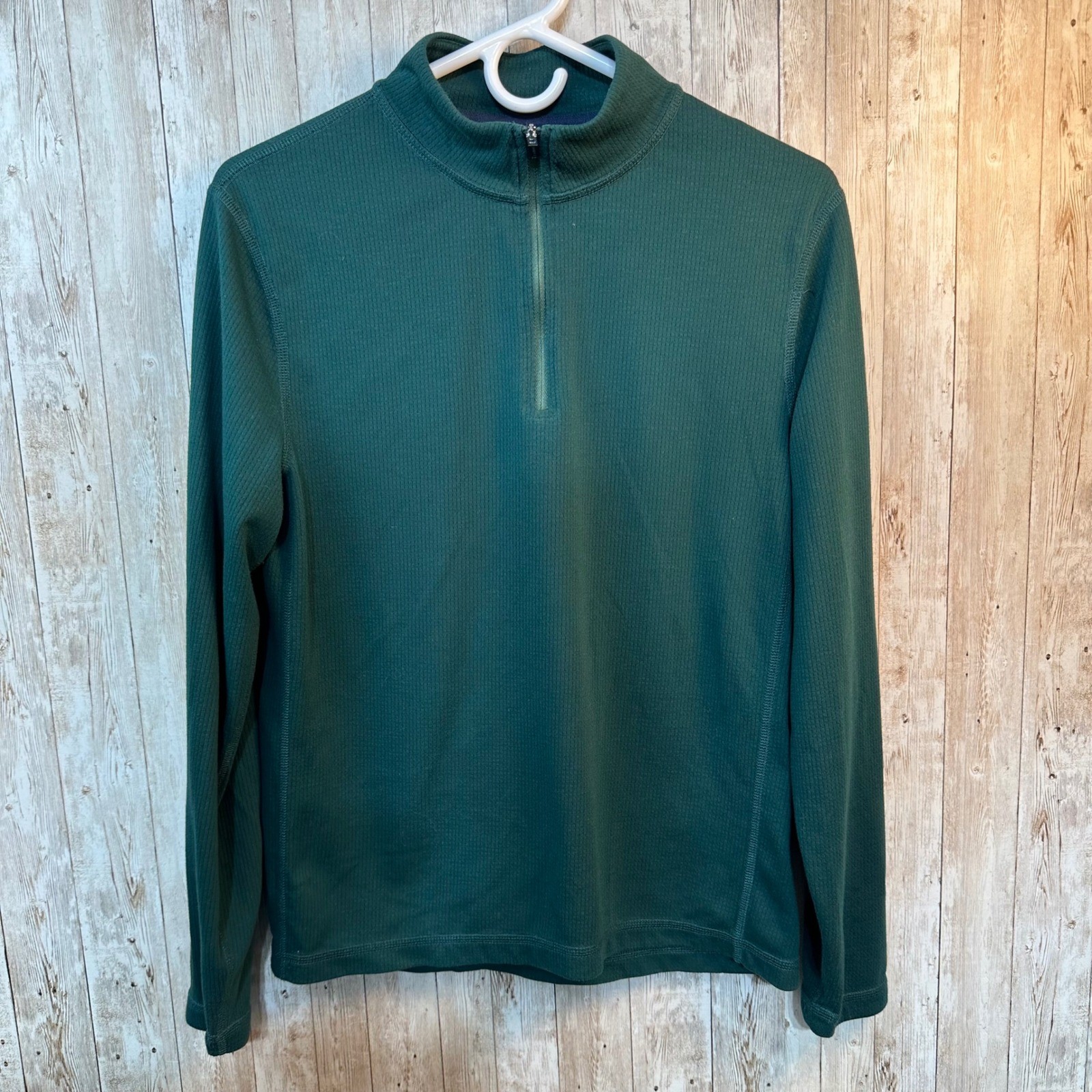 J. Crew Performance Mens Athletic Long Sleeve Pullover 1/4 Zip Dark Green Size S gallery