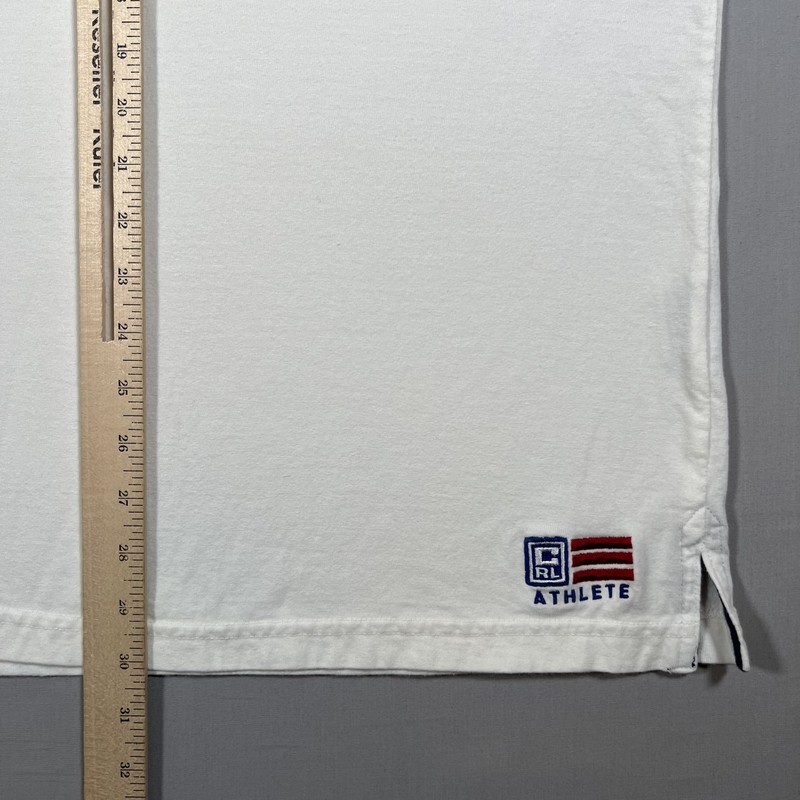 Chaps Ralph Lauren Athlete Shirt 1/4 Zip Spellout Sleeve M White Blue 90s Y2K gallery