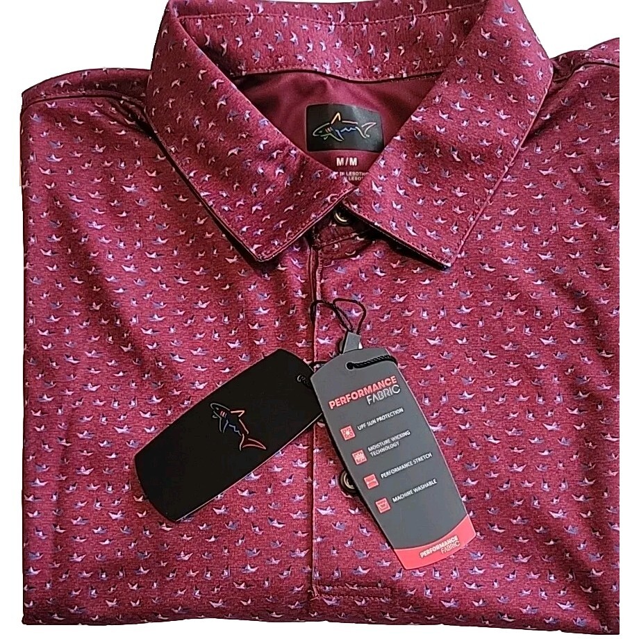 NWT Greg Norman Play Dry M RED Signature Series Golf Polo Shirt Sail Paper boat gallery