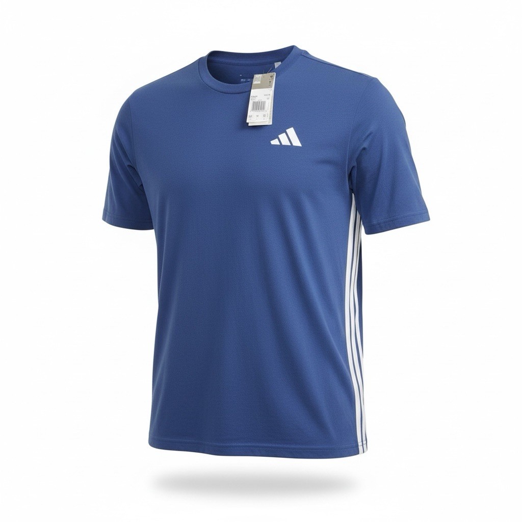 Adidas Men’s Large Training Tee Dark Blue - White Stripes - New With Tags gallery