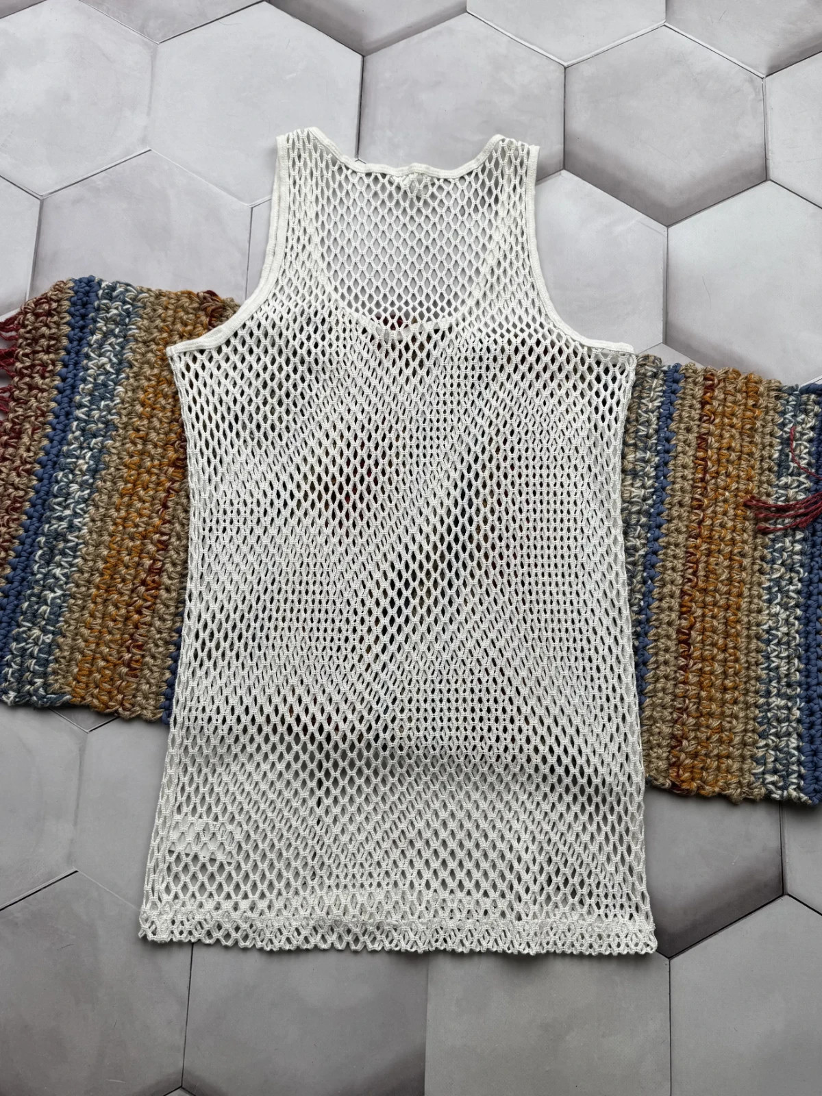 Monki Mesh Tank Top White Sheer Fishnet Sleeveless Y2K Men's Size S gallery