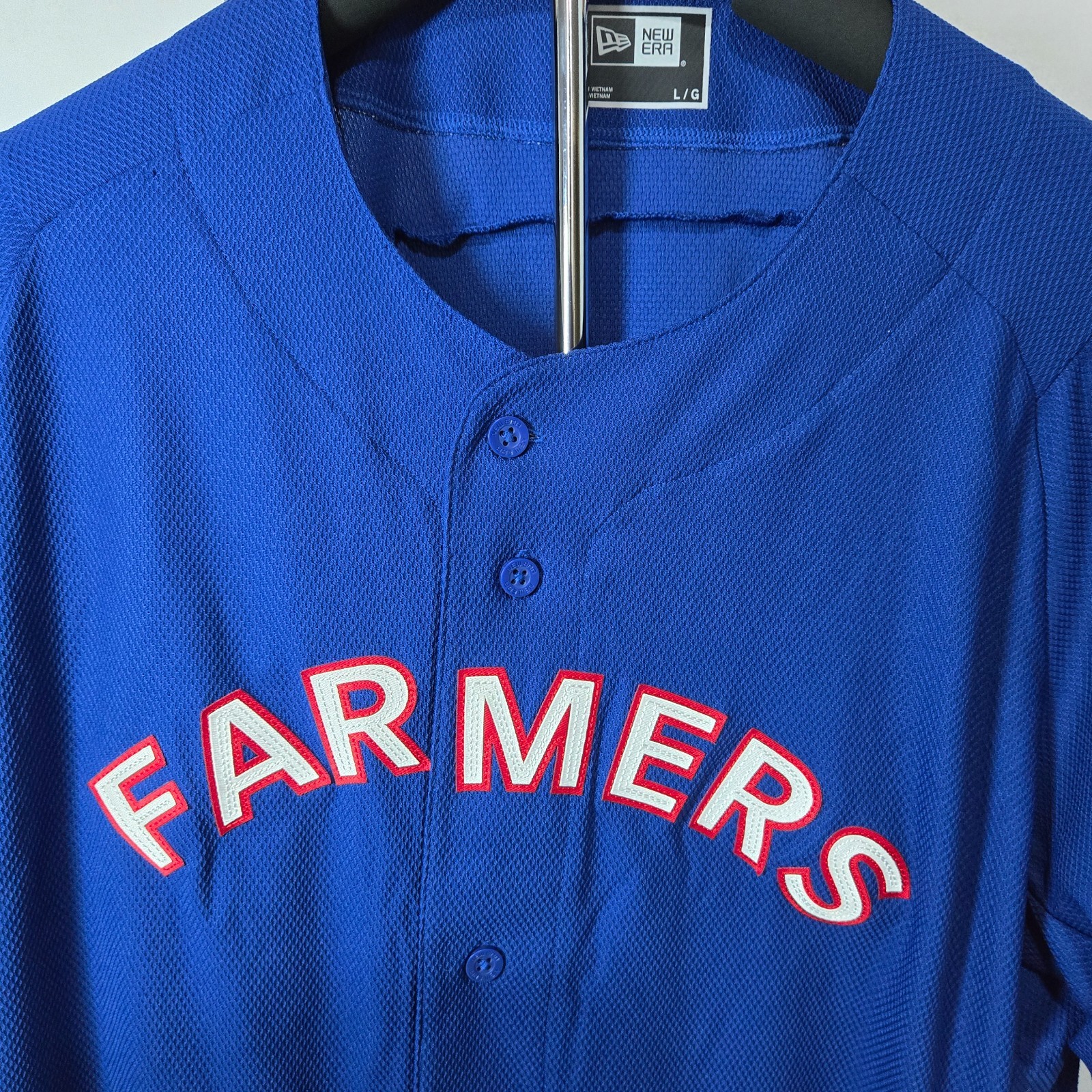 New Era Men's Farmers Button Front Baseball Jersey T-Shirt Blue Size L gallery