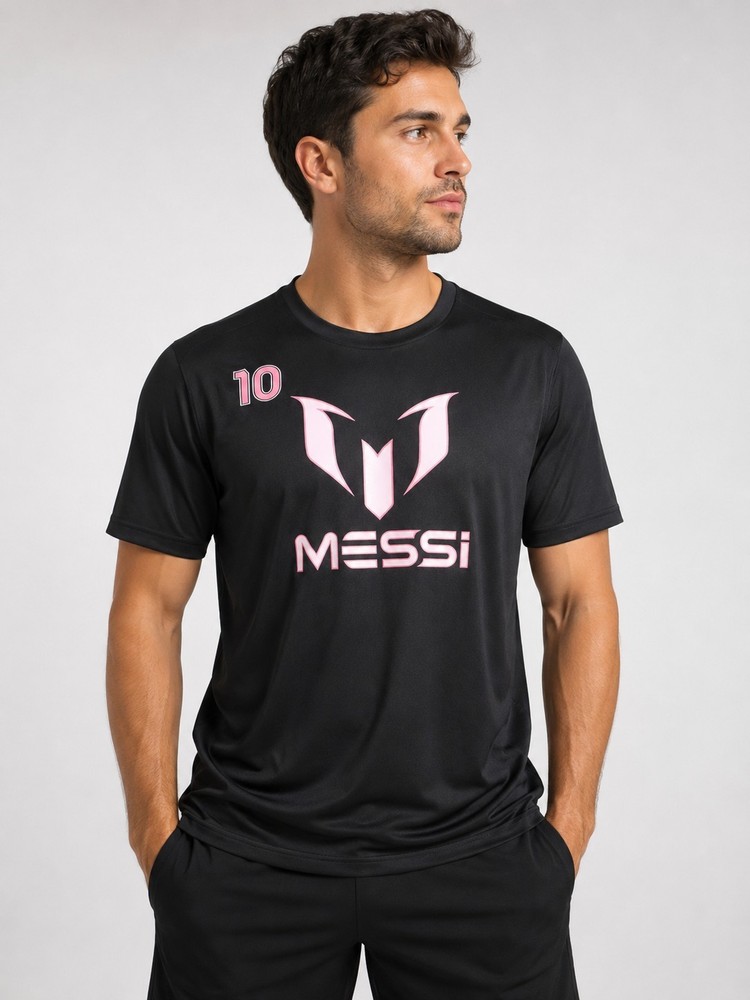 Messi #10 Men's Black Performance Athletic Soccer T-Shirt Jersey Style XL