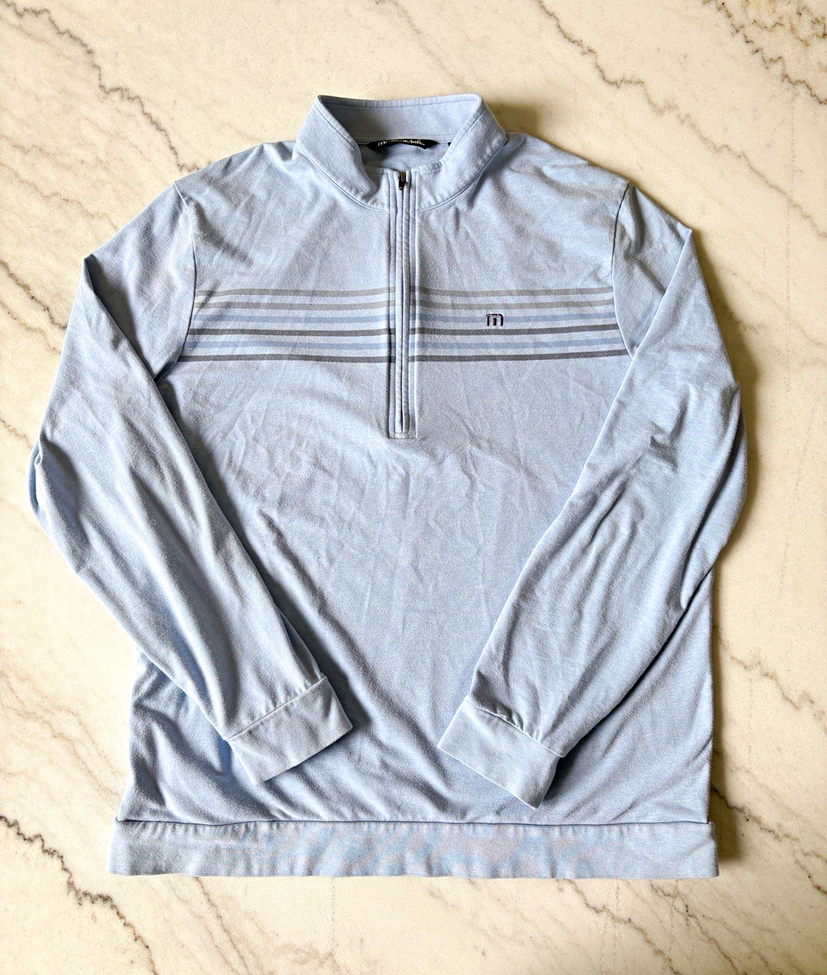 TravisMathew Men's XL Gray Striped 1/4 Zip Mock Neck Pullover Long Sleeve gallery