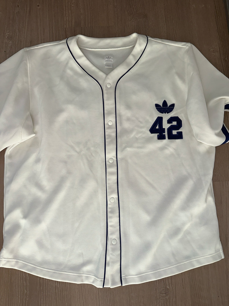 Adidas Originals Brooklyn 42 Baseball Jersey XL White Navy Trefoil Snap Front Ja