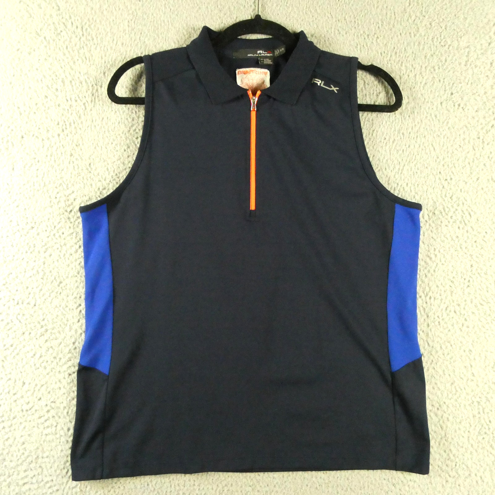 RLX Ralph Lauren Mens XL Blue Sleeveless Golf Polo Shirt Preppy Whistling Strait gallery