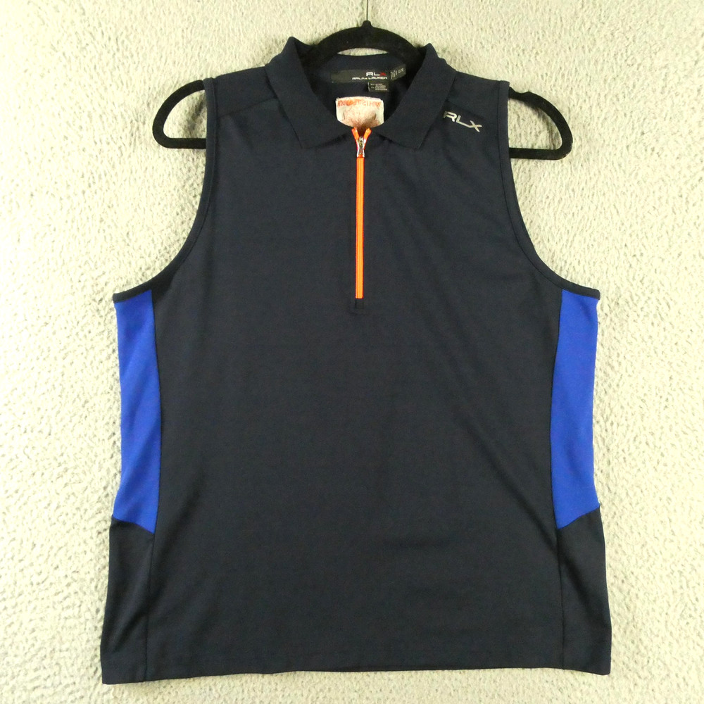 RLX Ralph Lauren Mens XL Blue Sleeveless Golf Polo Shirt Preppy Whistling Strait