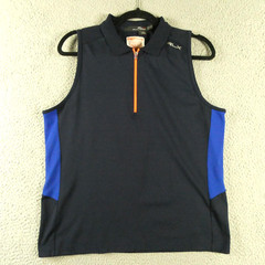 RLX Ralph Lauren Mens XL Blue Sleeveless Golf Polo Shirt Preppy Whistling Strait
