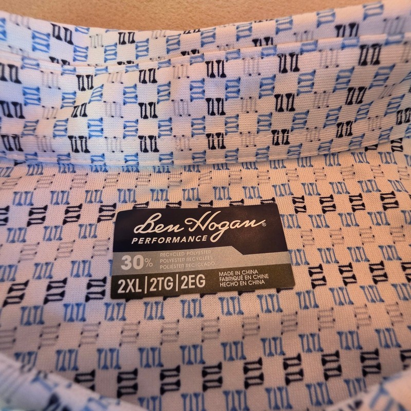 Ben Hogan Performance Golf Polo All-Over Golf Tees Print White & Blue Sz XXL gallery