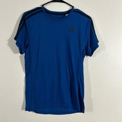 Adidas T-Shirt Mens Small Blue Sport Essentials Climalite 3-Stripe Tee