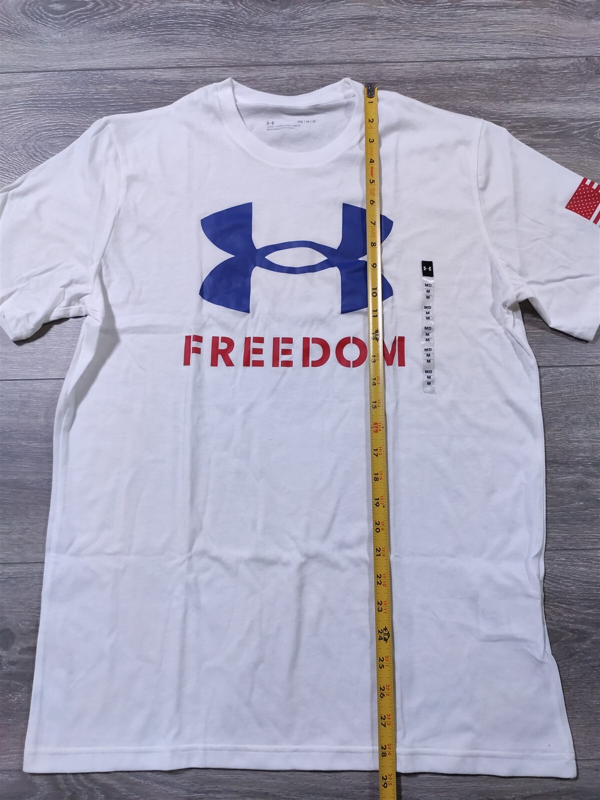 Under Armour Shirt Adult Medium White Freedom USA Flag Loose Fit Gym Tee Mens gallery