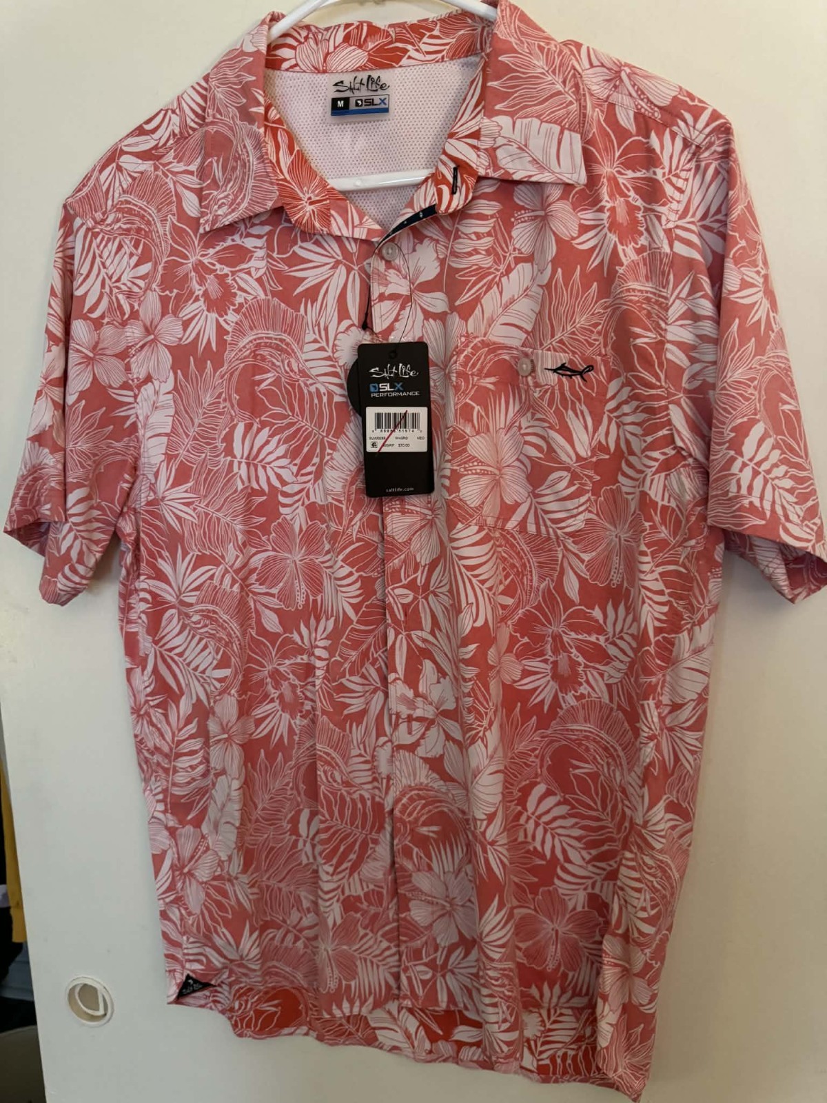 Salt Life SLX Men's Performance Shirt, Coral, Medium, NWT, Floral, Lightweight gallery