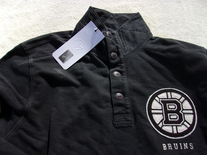 NWT 47, top buttoned pullover, men's L, black, Bruins, 100% cotton gallery