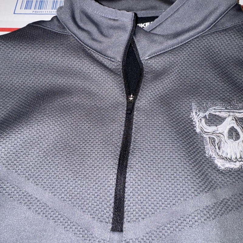 Nike Dri-Fit Quarter Zip Pullover Mens L Gray Fleece Sweatshirt Skull gallery