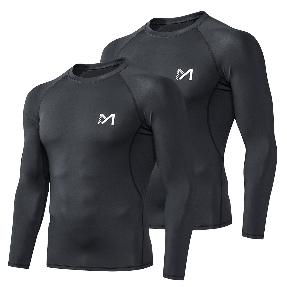 2PCS Mens Compression Shirt Base Layer Long Shirt Top Training Workout Gym Shirt gallery