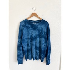 PHILIP HUANG indigo shibori dye long sleeve tee OOAK minimalist / men’s M