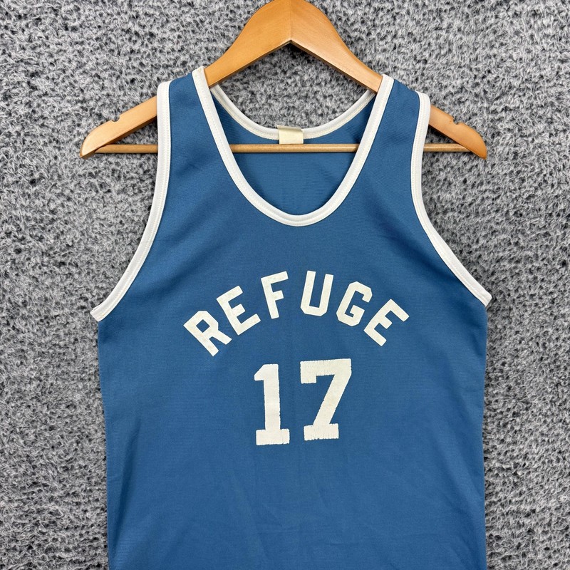 Vintage 70s 80s Jersey Adult Medium 38-40 Refuge #17 Basketball Beach Summer gallery