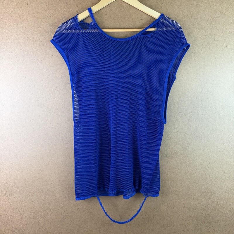 VTG 70s 80s Distressed Thrashed Poly Mesh Practice Basketball Jersey Blue M gallery