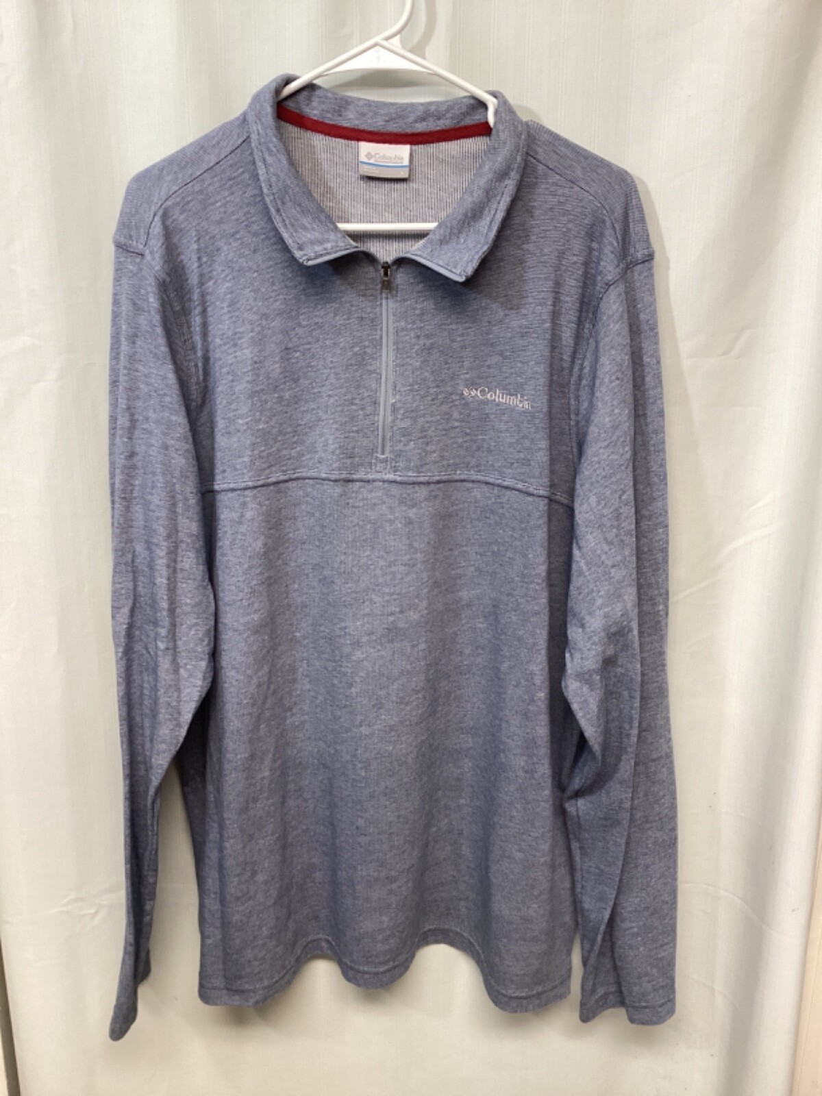 Columbia Blue Large Long Sleeve 1/4 Zip Cotton Blend Activewear Wind Shirt J4 gallery