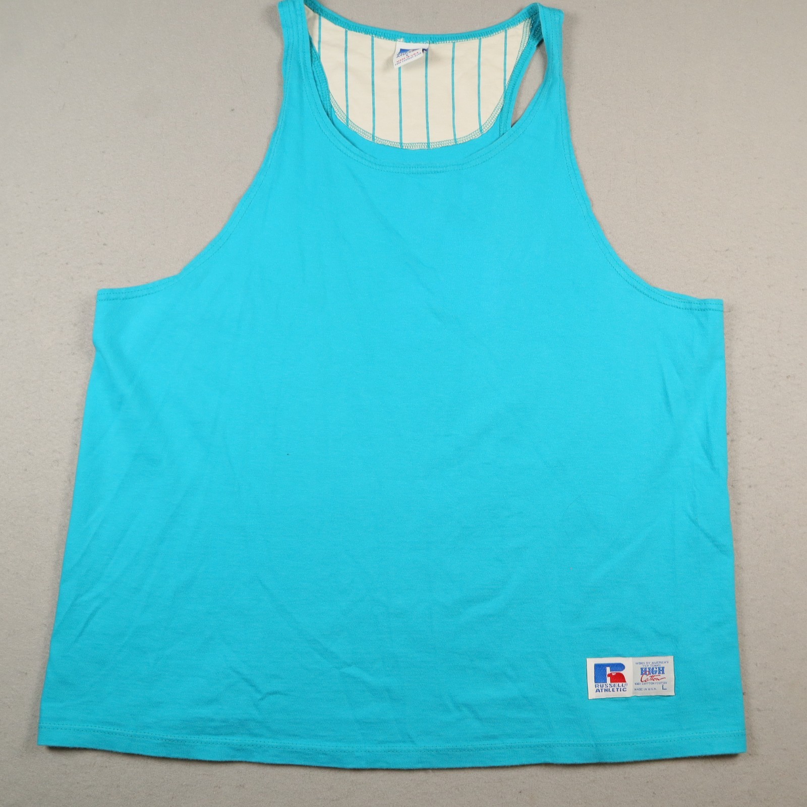 Vintage Russell Athletic Tank Top Men's Large 100% High Cotton Made In USA Teal gallery