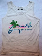 GUCCI Hawaii Print Sleeveless Tank Top Size S Oversized White 100% Cotton /*49