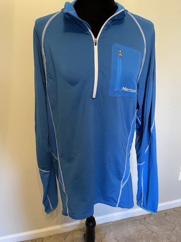 Men’s Marmot Half Zip Pullover With Thumb Holes Sz L; Royal Blue gallery