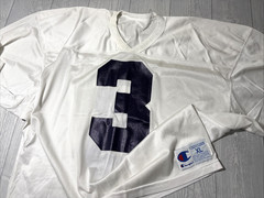 Vintage 80s 90s Champion Football Jersey White #3 Mesh USA Made Size XL Cropped
