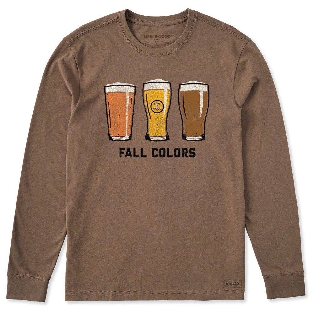 Life Is Good Fall Colors Beer Long Sleeve Crusher Tee Men's Shirt, Mushroom Brow